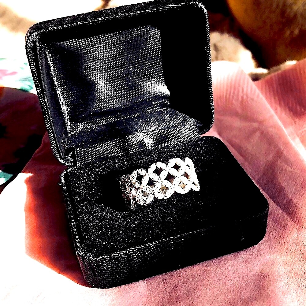14k White Gold 1/2 Carrot Natural Diamond Vintage Floral 9 Band Ring Size 9
